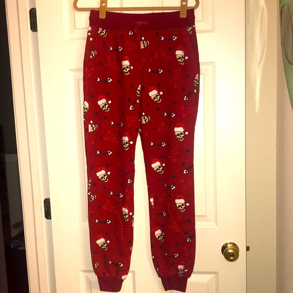 Christmas Skull Red Jogger Sweatpants- Hollywood The Jean People - Size Small - Picture 1 of 8